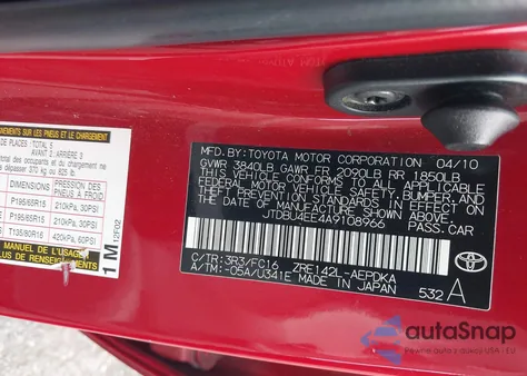 2010 Toyota Corolla Le z USA, uszkodzony, nr VIN JTDBU4EE4A9108966